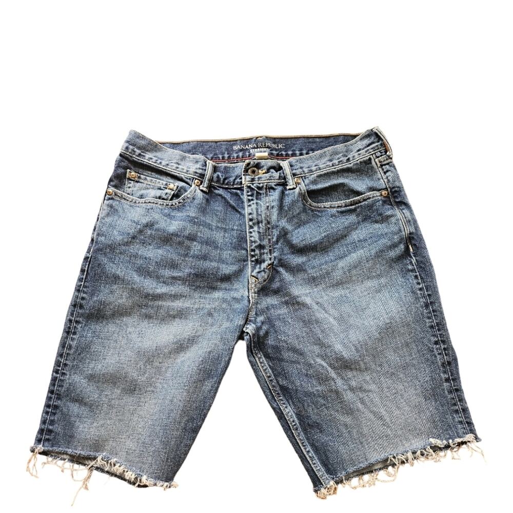 Banana Republic Shorts Mens 34 Blue Denim Cut Off Jorts Raw Hem Straight Casual